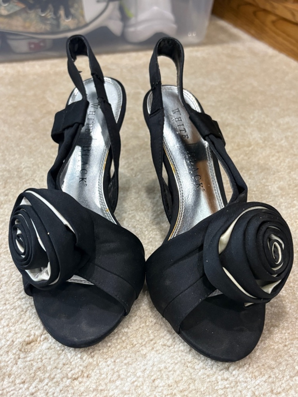 White House Black Market Black Slingback Rosette Peep-Toe Heels